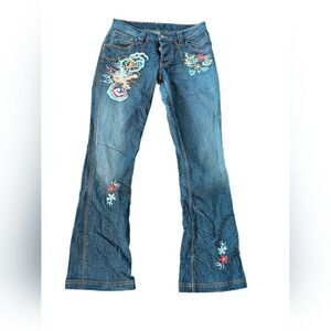 Rare Antik Denim Flared Tiger Dragon Embroidered Denim Vintage Jeans Size 28 Y2K